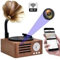 GŁOŚNIK BLUETOOTH GRAMOFON Z UKRYTĄ KAMERĄ WiFi, DETEKCJA RUCHU, APLIKACJA