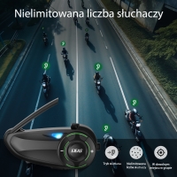 INTERKOM MOTOCYKLOWY DO KASKU EJEAS Q8 DO 6 INTERCOMÓW RADIO FM BT 5.1