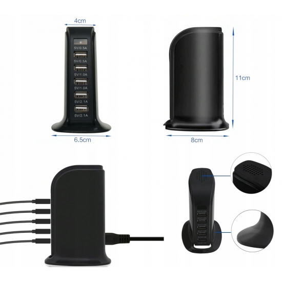 UKRYTA KAMERA WiFi W ŁADOWARCE 5xUSB ŁADOWARKA SZPIEGOWSKA PODGLĄD NA ŻYWO