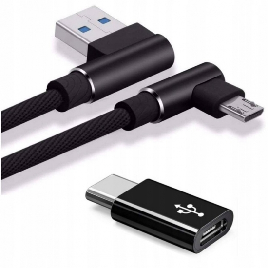 KABEL KĄTOWY 2 w 1 Micro USB + Typ-C DO TELEFONU, KAMERY, LOKALIZATORA GPS