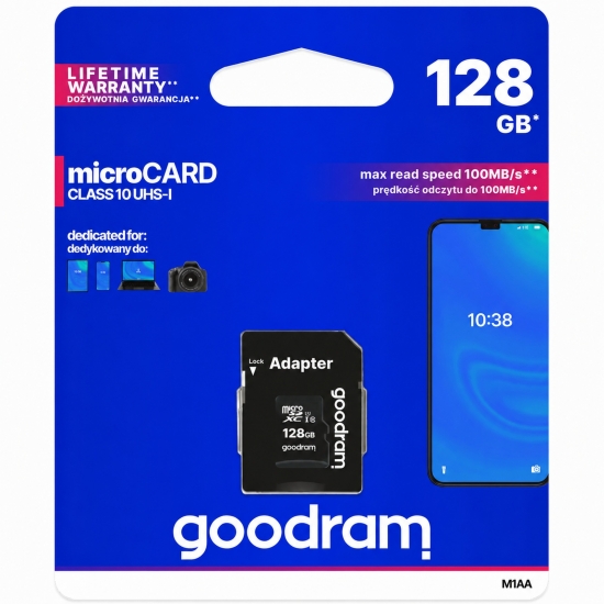 MARKOWA KARTA PAMIĘCI GOODRAM 128 GB MICRO SD HC CLASS 10 DO KAMER ITP.