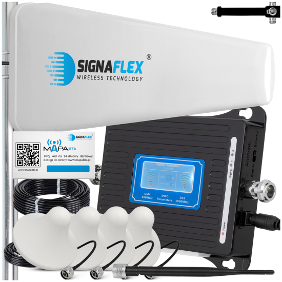 WZMACNIACZ 65dBi ZASIĘGU SIECI GSM/DCS INTERNETU 4G + ANT 15m GOTOWY ZESTAW