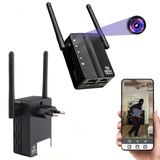 REPEATER WZMACNIACZ SIECI -DYSKRETNIE WBUDOWANA KAMERA WiFi PODGLĄD NA ŻYWO