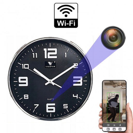 DYSKRETNIE UKRYTA MINI KAMERA WiFi W ZEGARZE NA ŚCIANĘ, PODGLĄD NA TELEFON