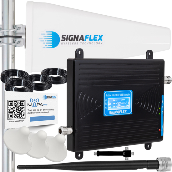 WIELOZAKRESOWY REPEATER, WZMACNIACZ GSM/UMTS/DCS INTERNETU 4G LTE + ANTENY