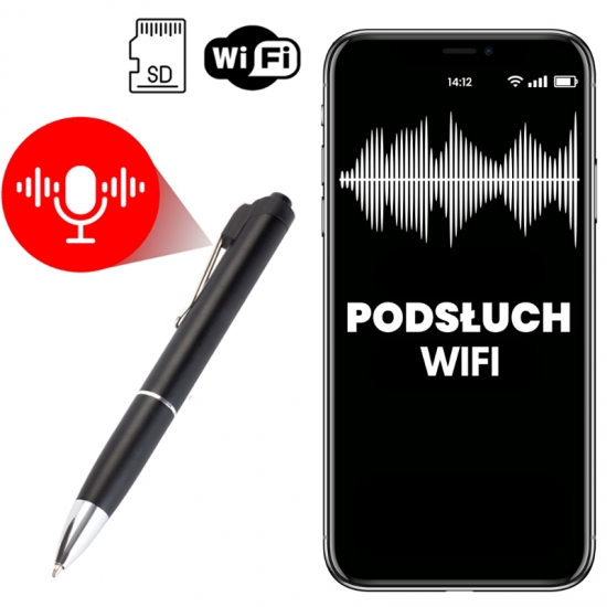 DYSKRETNY DYKTAFON SZPIEGOWSKI WIFI W DŁUGOPISIE PODSŁUCH DETEKCJA GŁOSU