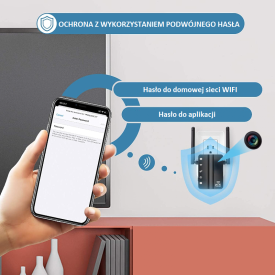 REPEATER WZMACNIACZ SIECI -DYSKRETNIE WBUDOWANA KAMERA WiFi PODGLĄD NA ŻYWO