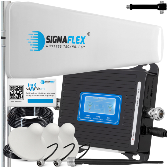 REPEATER, WZMACNIACZ SYGNAŁU 4G LTE i INTERNETU, MOCNY 65dBi + ANTENY 15m