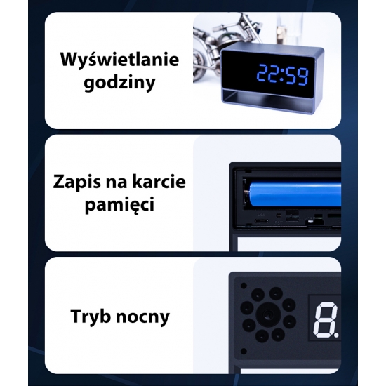 ZEGAR Z UKRYTĄ KAMERĄ SZPIEGOWSKĄ WiFi PODGLĄD NA ŻYWO, NAGRYWANIE W NOCY