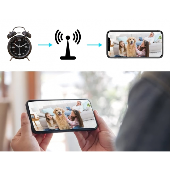 UKRYTA KAMERA SZPIEGOWSKA WiFi W ZEGARZE BUDZIKU DETEKCJA RUCHU OBRAZ LIVE