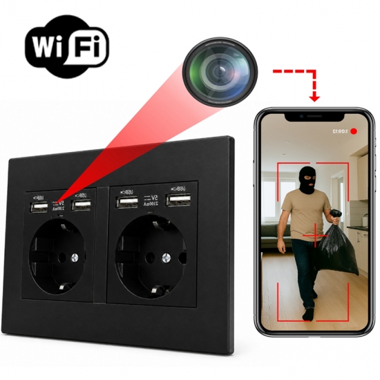 DYSKRETNIE UKRYTA KAMERA  WiFi W GNIAZDKU SIECIOWYM, OBRAZ NA ŻYWO, 1080p