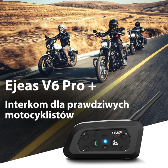 INTERKOM INTERCOM MOTOCYKLOWY EJEAS V6 PRO+ NOWA WERSJA 1200m Bluetooth HQ