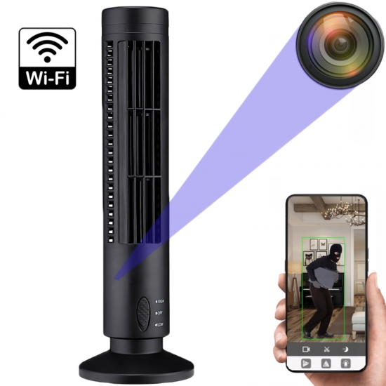 UKRYTA KAMERA SZPIEGOWSKA WiFi W WENTYLATORZE PODŁOGOWYM, PODGLĄD, DETEKCJA