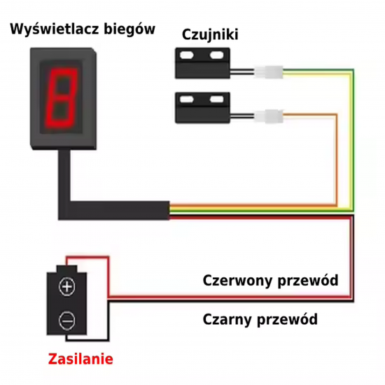 UNIWERSALNY MOTOCYKLOWY WYŚWIETLACZ WSKAŹNIK BIEGÓW - CZERWONY