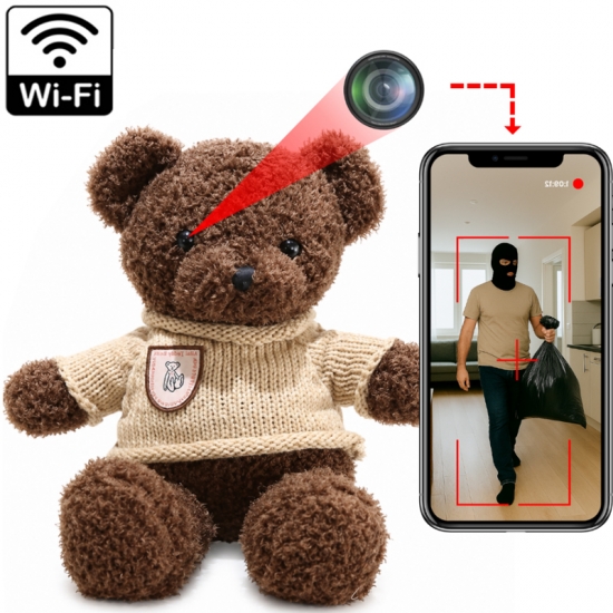 DYSKRETNIE UKRYTA KAMERA WiFi W ZABAWCE PLUSZAKU MIŚKU DETEKCJA RUCHU 1080P