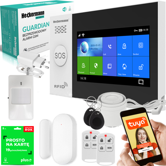 ALARM BEZPRZEWODOWY Wi-Fi / GSM Z DUŻYM DOTYKOWYM LCD, APP Tuya - KOMPLET